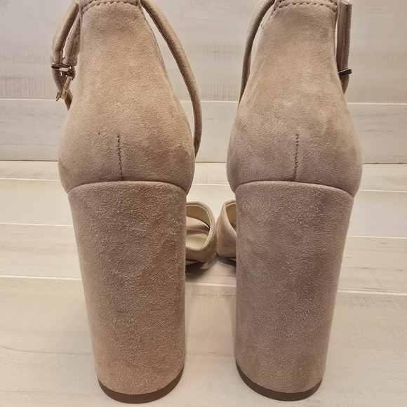 {10} Sam Edelman Yancy Block Heel Ankle Strap Sandal in Golden Caramel Suede - Picture 7 of 14